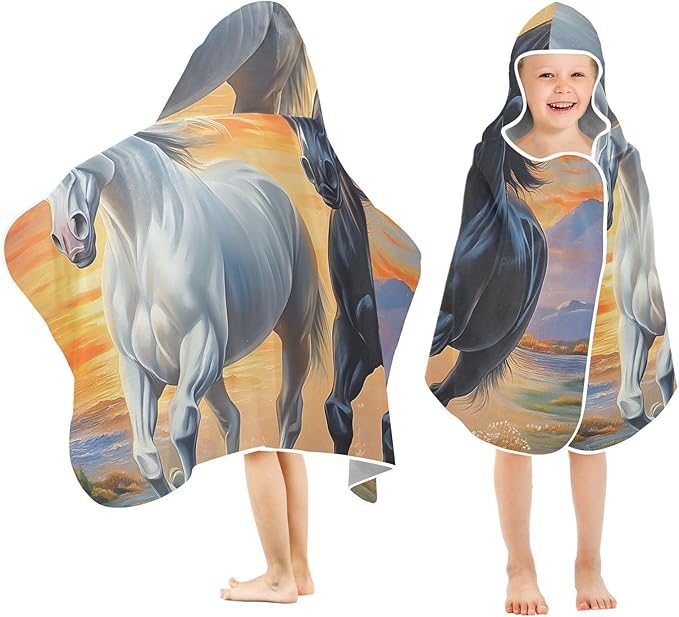 SUABO Kids' Bath Towels Two Running Horse Hooded Towels for Boys Girls,Toddler Towels Multi-Purpose for Beach,Pool and Bathroom,23.5" x 50", Soft and Highly Absorbent