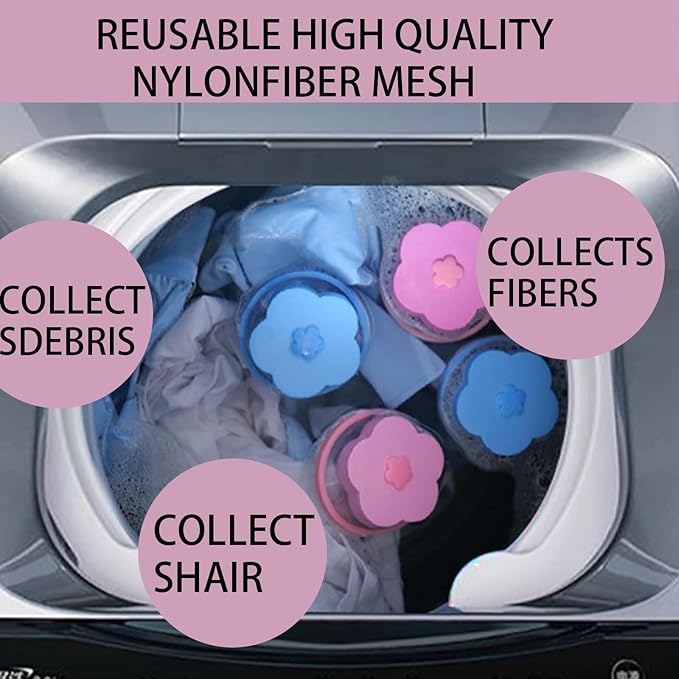 4 Pack Pet Hair Remover for Laundry - Glirops Floating Hair Filter Mesh, Washing Machine Lint Catcher for Cat & Dog Hair, Reusable Laundry Hair Trap Filter Bags