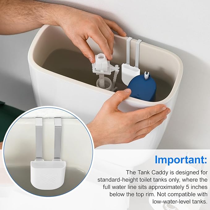 4 Pack Toilet Bowl Cleaner Holder, Hanging Toilet Tank Caddy with Dual Stainless Steel Hooks, White Toilet Cleaner Organizer for Cleaning Tablets, Bleach Discs