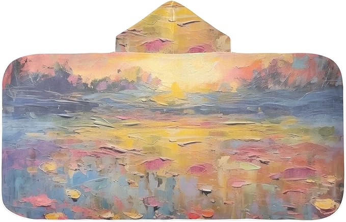 Hooded Towel for Kids Sea and Flowers Landscape Painting Beach Wrap Bath Towels 50x23.5in
