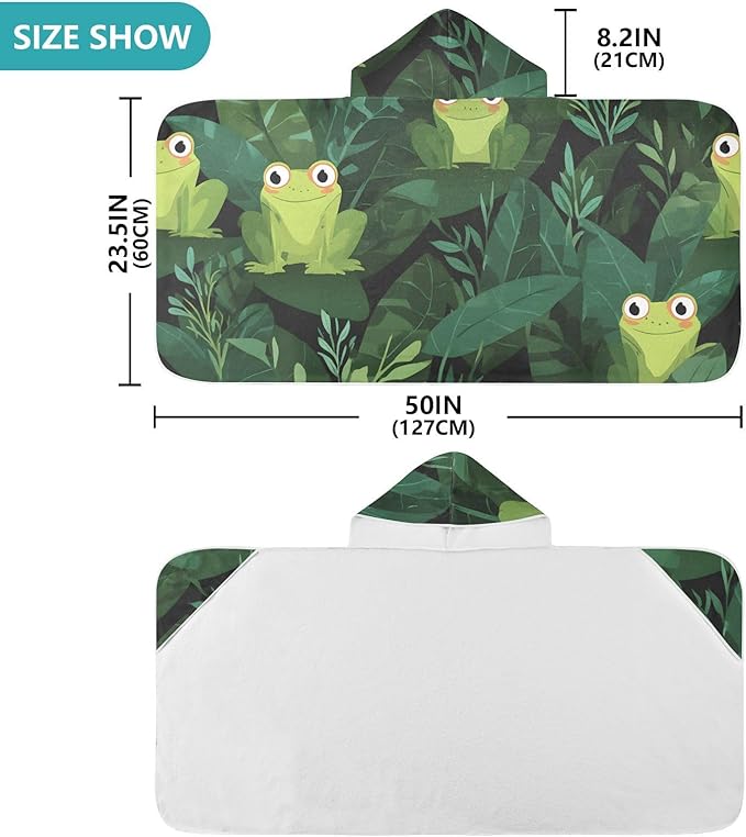 SUABO Kids' Bath Towels Frog Pattern Hooded Towels for Boys Girls,Toddler Towels Multi-Purpose for Beach,Pool and Bathroom,23.5" x 50", Soft and Highly Absorbent