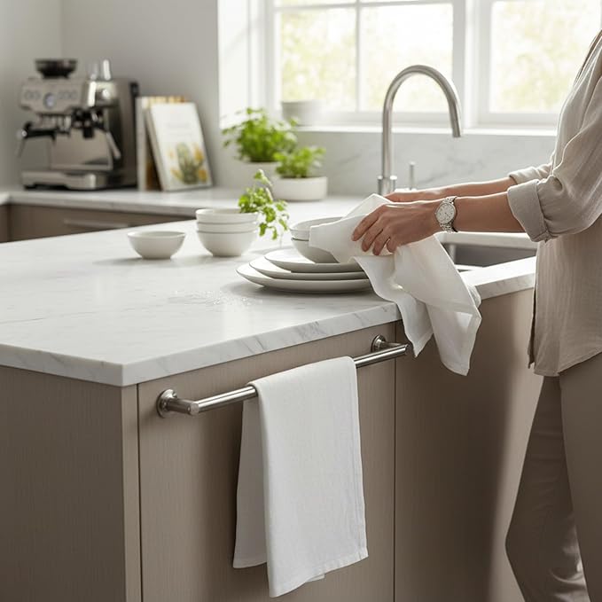 Linen Kitchen Dish Towels - 20 x 27 inch – 100% Pure Stonewashed Linen Hand Towel/Tea Towel - Set of 2 (White)