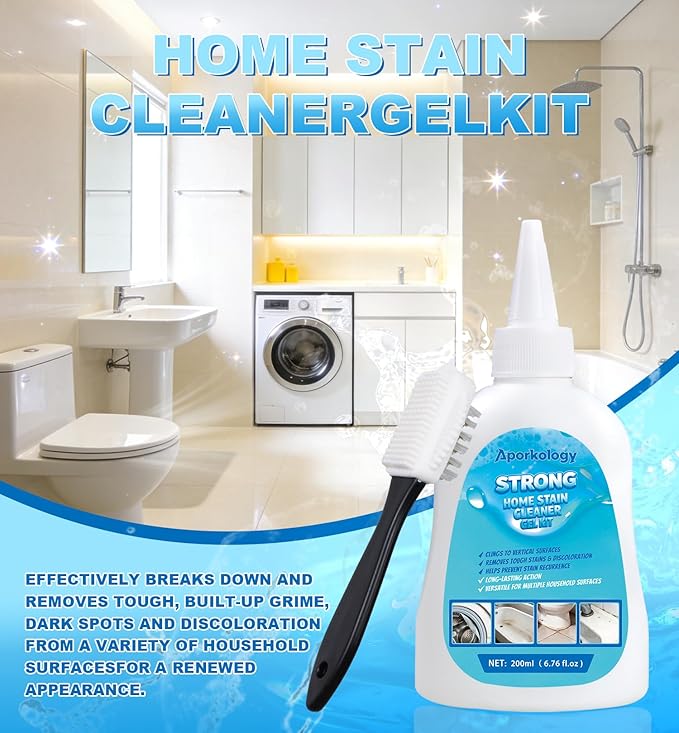 Home Stain Cleaner Gel, Heavy Duty Bathtub Stain Remover for Washing Machine, Toilet, Bathroom Grout, Bathtub, Kitchen Sinks, Tile, Door & Window Tracks（400ml）