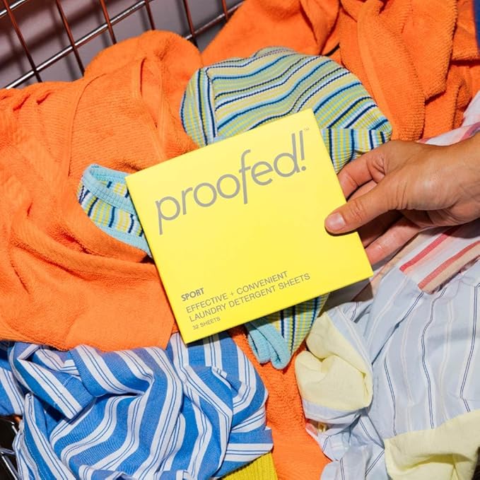 Proofed! Laundry Detergent Sheets, The Only 100% Plastic-Free Sheet, No PVA or PVOH, Hypoallergenic, Bio-Based Ingredients, Made in USA, Sport Scent, 3 Box, 96 Count