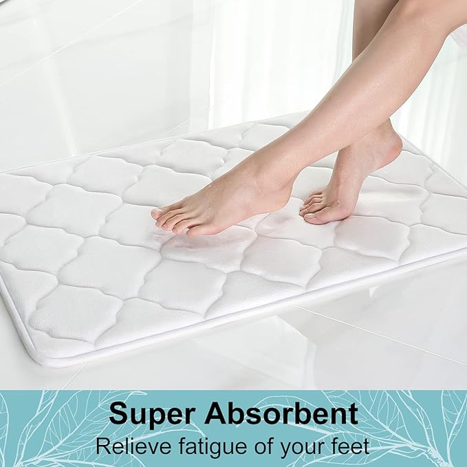 OLANLY Memory Foam Bath Mat Rug 44x24, Ultra Soft and Absorbent Bathroom Rugs, Non-Slip, Comfortable, Machine Washable Bath Carpet for Bathroom Floor, Tub, Shower and Home Decor Accessories, White