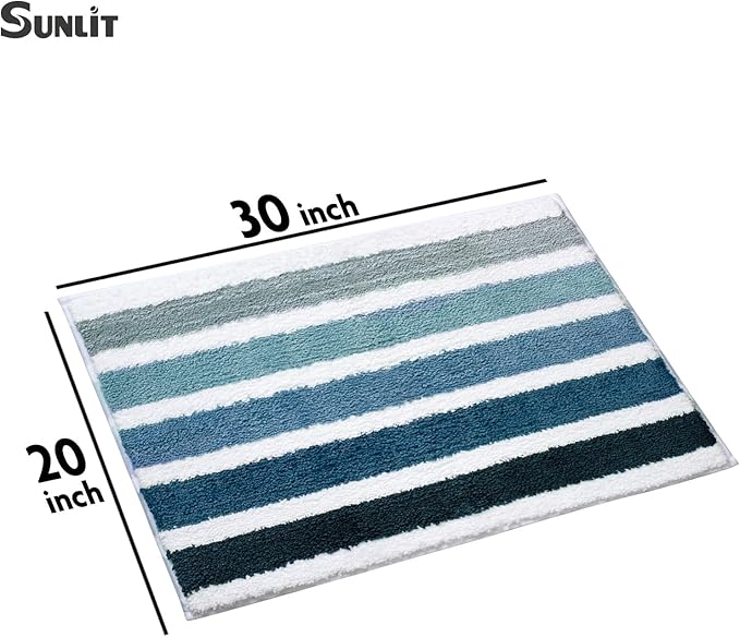 Sunlit Ombre Blue Bathroom Rug Nautical Bath Mat for Bathroom Non Slip 30"x20" Blue and White