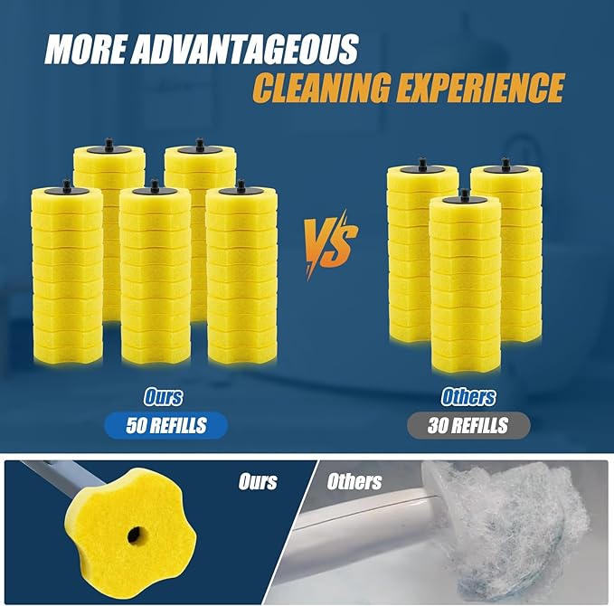 50PCS Toilet Bowl Wand Refills, Replacement Heads for Bathroom Washroom Cleaning Pads, Disposable Toilet Brush Refills Compatible with Household Brushe Scrubber Cleaning Refill, Lemon Fresh Yellow
