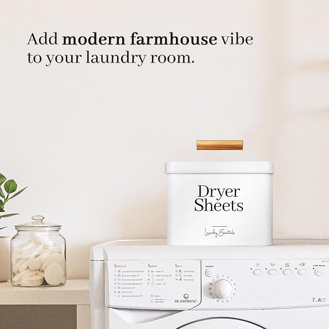 Simplation Modern Farmhouse Dryer Sheet Holder for Laundry Room Decor and Accessories, Metal Dryer Sheet Container for Laundry Decor, Dryer Sheet Dispenser for Laundry Room Organization (White)