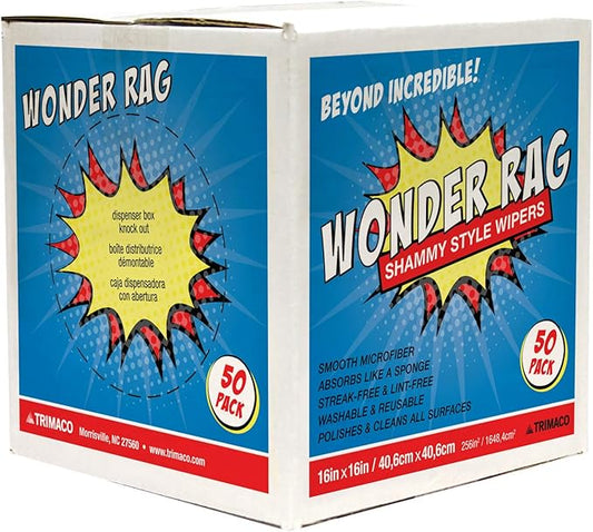 Trimaco Wonder Rag, 14" x 17" Microfiber Wiper Rags - 50 per Box, White