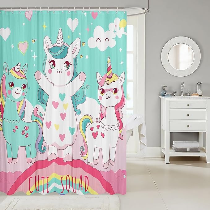 Alpaca Bath Curtain Unicorn Mermaid Waterproof Shower Curtain 72"Wx84"L,Cartoon Animal Cute Sheep Lovely Llama Shower Curtain Set for Kids Girls,Glitter Rainbow Bathtubs Decor Kawaii Ocean Creature