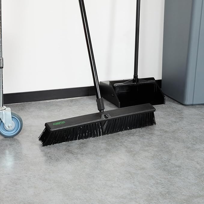 Restaurantware-BROOM HEAD ONLY: Clean Tek Professional 23.62-Inch Push Broom Head, 1 Heavy-Duty Cleaning Tool - Handle Sold Separately, Fine Flagged Bristles, Black Plastic, Outdoor Use