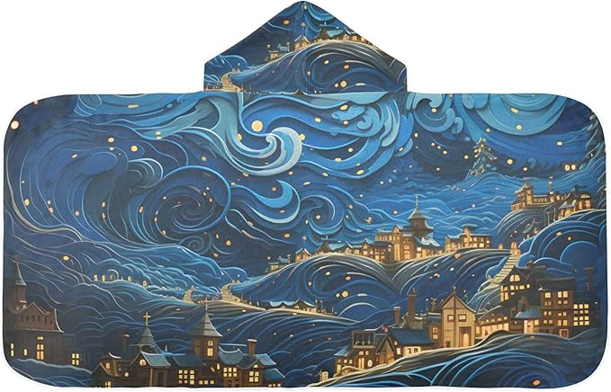 Hooded Towel for Kids Dreamy Town in Galaxy Beach Wrap Bath Towels 50x23.5in