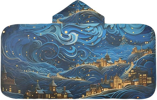 Hooded Towel for Kids Dreamy Town in Galaxy Beach Wrap Bath Towels 50x23.5in
