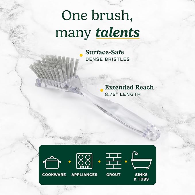 Cuisinart Dish Brush with Handle 2 Pack – Kitchen Scrub Brush for Dishes, Pots & Pans, Non-Scratch Dish Scrubber, Firm Bristles for Sink & Cookware, Comfortable Grip for Everyday Cleaning