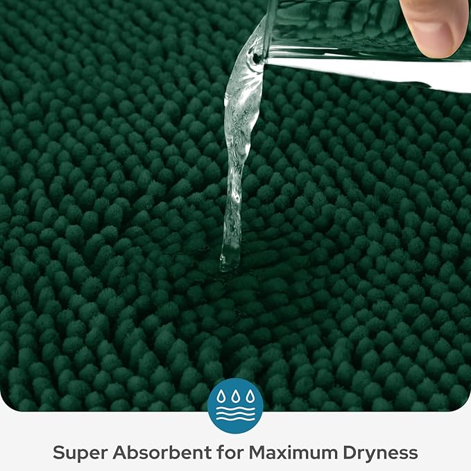 BYSURE Dark Green Bathroom Rugs Sets 3 Piece Non Slip Extra Absorbent Plush Chenille Soft Washable Bath Mats