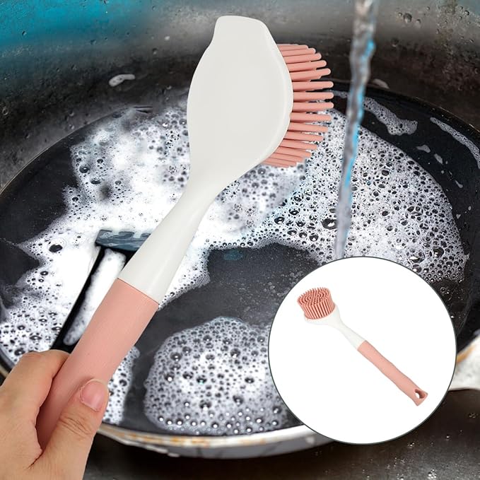 Luxshiny Dish Brush with Long Handle: Pot Scrubber Kitchen Scrub Brush Ergonomic Dish Washing Scrubber for Dishes and Pots Non-Scratch Cleaning