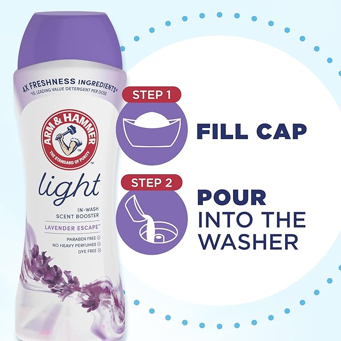 ARM & HAMMER Light In-Wash Scent Booster, Laundry Scent Booster Lavender Escape_scent, 24 Oz (Pack of 6)