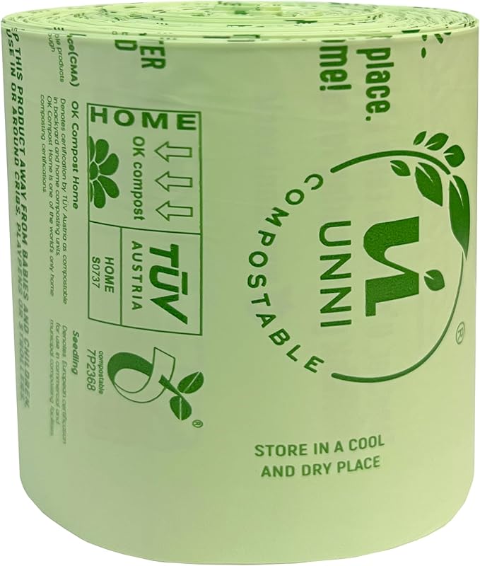 UNNI Compostable Trash Bags, 2.6 Gallon / 9.84 Liter, 200 Count, Extra Thick 0.71 Mil Small Kitchen Food Scrap Bin Liners, Certified by BPI, CMA & OK compost HOME, Meets the ASTM D6400 Standard