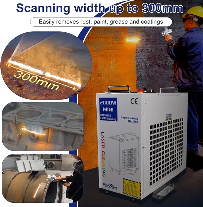 US STOCK Laser Cleaning Machine 1500W/2000W Single Pendulum Rust Removal Cleaning Oil Paint for Metal Cleaning Width 300MM Rust Removing Machine Laser Cleaner Machine 220V (1500W)