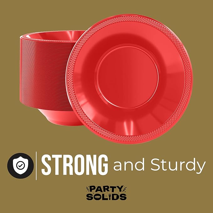Party Solids 12 Oz Red Plastic Bowls Disposable Bowls for Hot Food Soup 50 Pcs - For Soup, Salad, Cereal, Desserts & Party Supplies