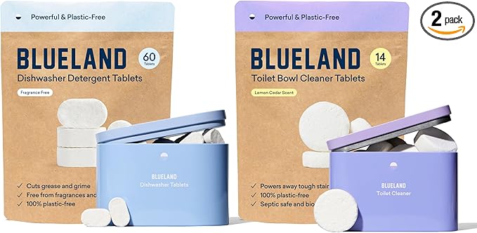 BLUELAND Dishwasher & Toilet Cleaner Duo | Dishwasher Detergent Tablet Starter Set | Toilet Bowl Cleaner Starter Set | No Harsh Chemicals, Plant-Based | Natural, Sustainable