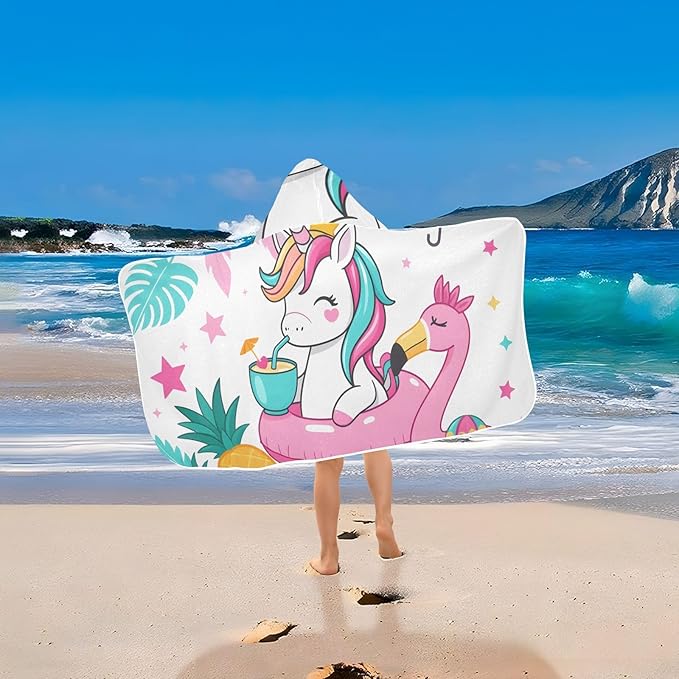 SUABO Kids' Bath Towels Flamingo Unicorn Hooded Towels for Boys Girls,Toddler Towels Multi-Purpose for Beach,Pool and Bathroom,23.5" x 50", Soft and Highly Absorbent