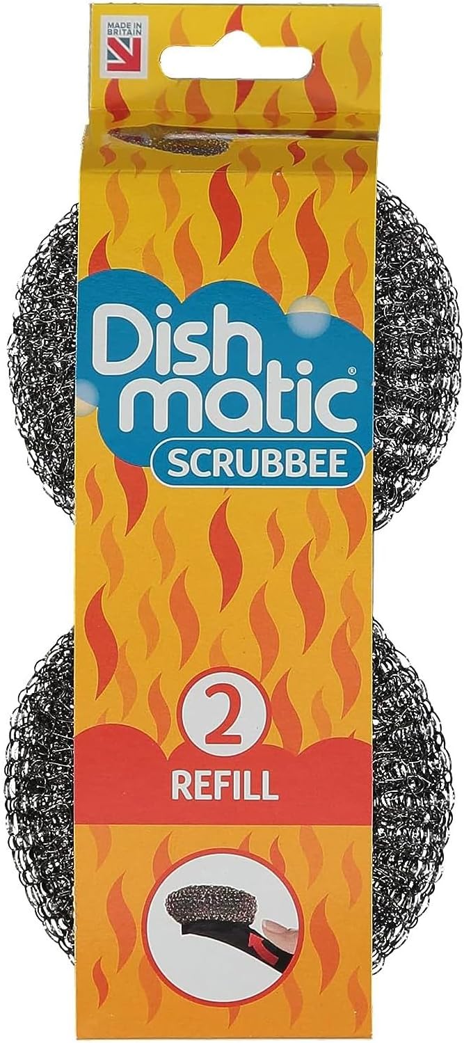 Pack of 2 Dishmatic Steel Scourer Refill Heads for Cleaning BBQ's, Hot Plates, Steel Pots & Pans