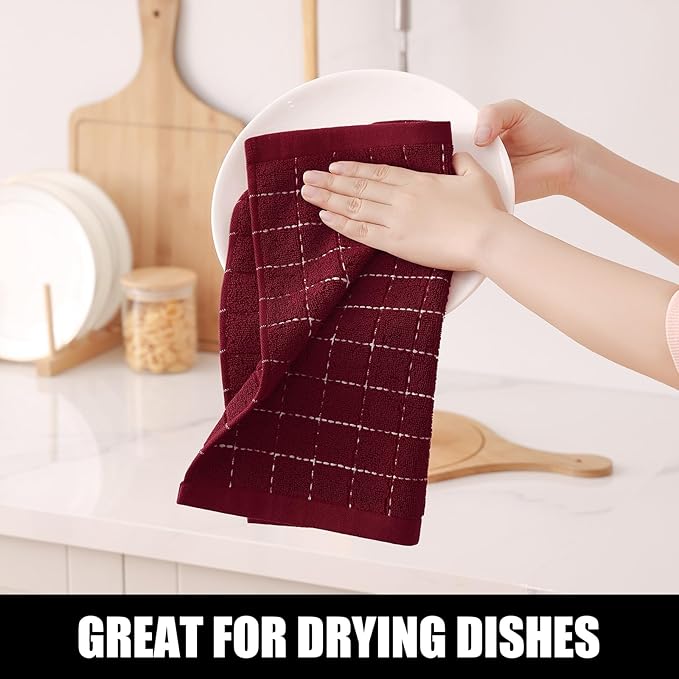 Homaxy 100% Cotton Terry Kitchen Dish Cloths, Ultra Soft and Absorbent Dish Towels for Kitchen, Suitable for Drying and Washing Dishes, 12 Pack, 12 x 12 Inches, Burgundy Red
