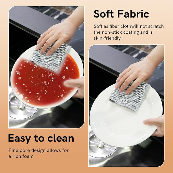 12 Pcs New Upgrade 3-Layer Metal Dish Cloth, No Scratches and No Odor, Multipurpose Wire Dishwashing Rag for Wet and Dry, Kitchen Cleaning Dishrags for Sinks, Dishes, Stove Top