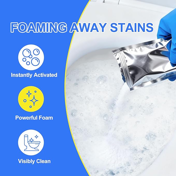 Foaming Toilet Bowl Cleaner Powder: Self-Activating Foam Toilet Cleaner for Deep Cleaning - Stain Remover for Bathroom