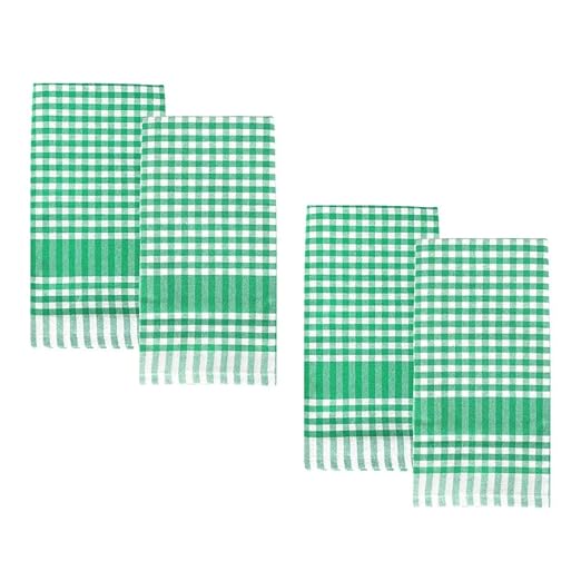 Talking Tables 4 x Green Gingham Kitchen Tea Towels Table Linen Fabric Dish Cloths Large Checkered Cloth Napkins Absorbent Durable Soft Cotton Quick Drying, ECO Packaging 17 x 17 Inches