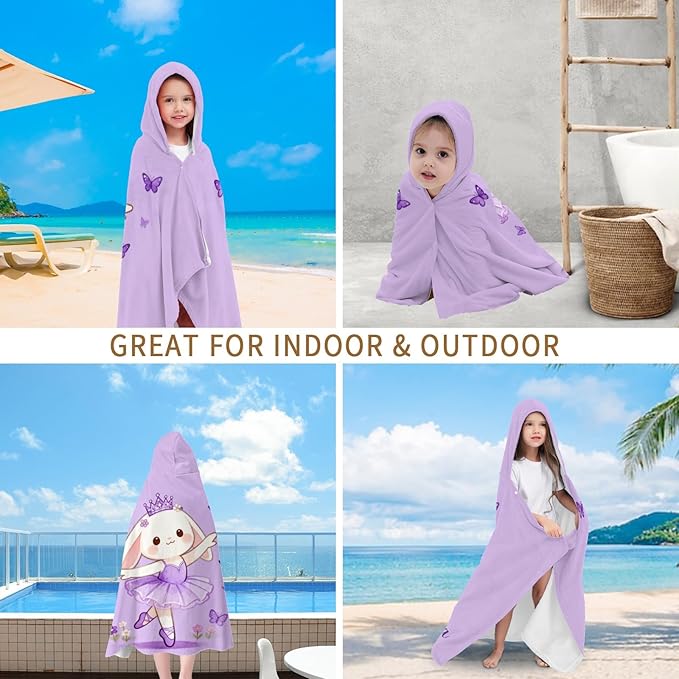 Ballet Rabbit Crown Personalized Hooded Towel Absorbent Wrap Soft Pool Beach Bath Towels Hood Poncho for 5-12 Years Kids Boys Girls