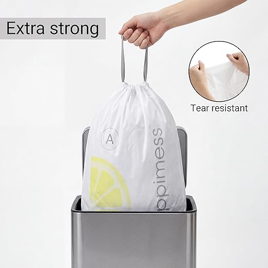 happimess 8 Gallon (30L) Drawstring Trash Bags, Lemon Scent, White, Heavy Duty MDPE Liners for Kitchen and Household, Odor Control, Custom Fit 100 Count (5 Packs of 20 Liners) HPM3100A-W-5SET
