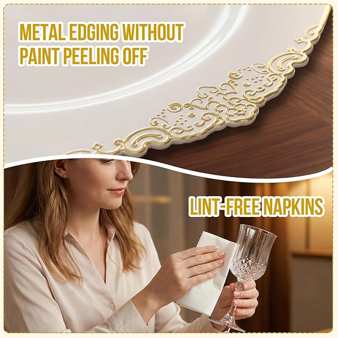 Gold Plastic Dinnerware Sets for 25 Guests - Gold Plastic Plates - 50 Disposable Plates, 75 Silverware, 25 Cups, 25 Napkins for Wedding & Party