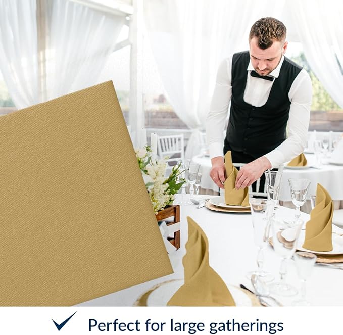 PAW - 50 Pieces Airlaid Paper Linen-Feel Napkins 16" x 16", Monocolor Disposable Cloth-Like Napkins, Elegant Gold Dinner Napkins for Kitchen, Party, Wedding, Gatherings, Christmas