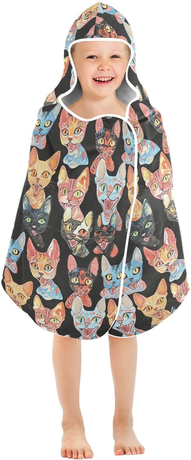 Kid Beach Towel Aesthetic Devon Rex Cats Black Boys Hooded Beach Towel Absorbent Bath Towels with Hood