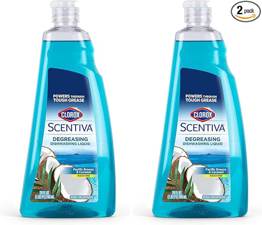 Clorox Scentiva Dishwashing Liquid Soap | Smells Great and Cuts Through Grease FAST | Quick Rinsing Formula Washes Away Germs | A Powerful Clean You Can Trust, Pacific Breeze & Coconut, 26 Oz