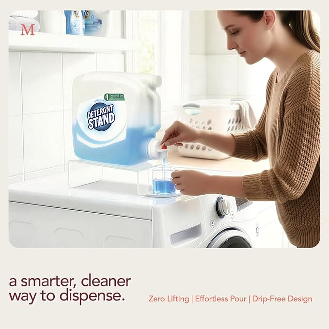 Laundry Detergent Holder Riser Organizer - 2 Pack Clear Acrylic Dispenser Stand with Gravity Flow Base and Cap Station, Universal Fit for Bottles, Laundry Room Organization