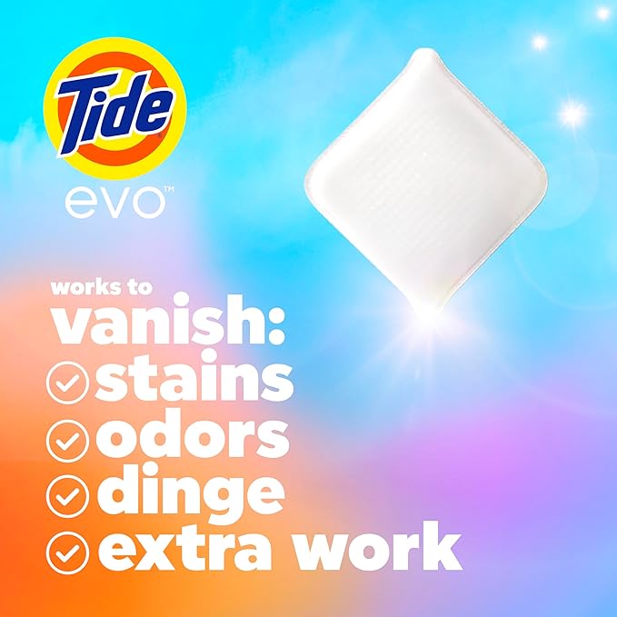 Tide evo Spring Blast Scent Laundry Detergent Fiber Tiles Works on 100% of Common Stains Safe for All Machines and Water Conditions Concentrated HE Compatible Clean and Instant Dissolve, 42 Count