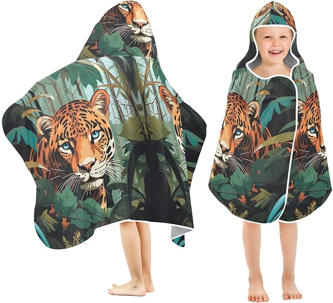 Hooded Towel for Kids Tiger in The Forest Beach Wrap Bath Towels 50x23.5in