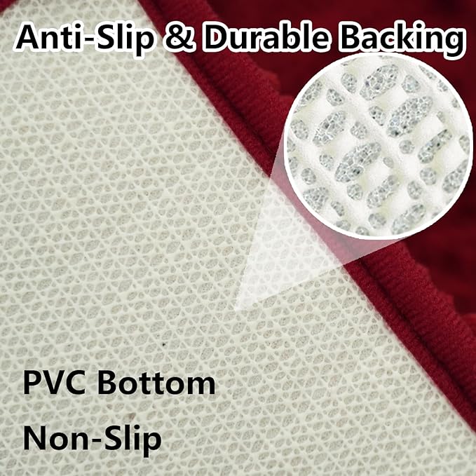 BOANKODU Bathroom Rugs Sets 2 Piece, Extra Soft Chenille Bath Mat Absorbent Bathroom Rug, Bathroom Mat with Sturdy PVC Non-Slip Bottom, Machine Washable Bath Rugs (Burgundy)
