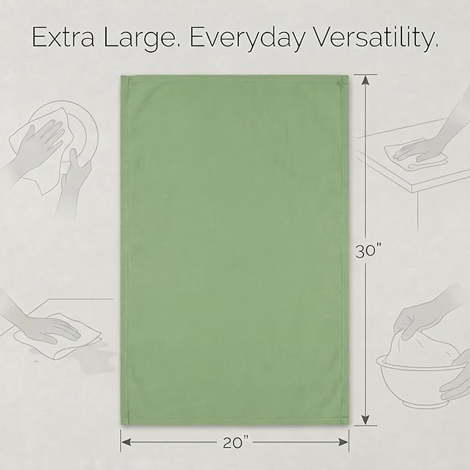 Urban Villa Kitchen Towels 100% Cotton Dish Towels for Kitchen(Set of 6)20”x30” Dish Cloths Highly Absorbent Kitchen Linen Set with Hanging Loop Perfect for Drying Dishes Cleaning Hand Towels – Green