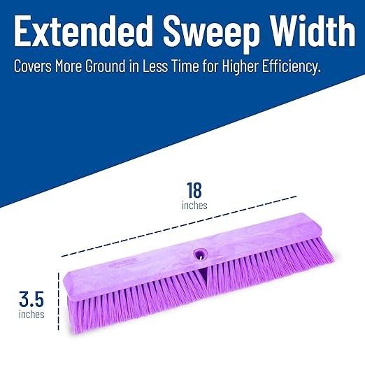 SPARTA Omni Sweep Plastic Push Broom Head, Heavy Duty, Industrial Broom With Color Code System For Outdoor, Indoor, Garage, Concrete, Patio, Kitchen, Bathroom, 18 Inches, Purple