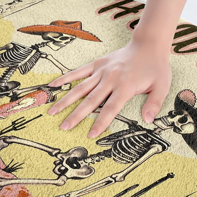 Manfei Western Bath Mats Western Cowboy Skeleton Bathroom Mats Rugs for Kids Boy Room Decor, Wild West Desert Cactus Bath Carpets, Non Slip Absorbent Plush Floor Mats, 20Wx32L Inches