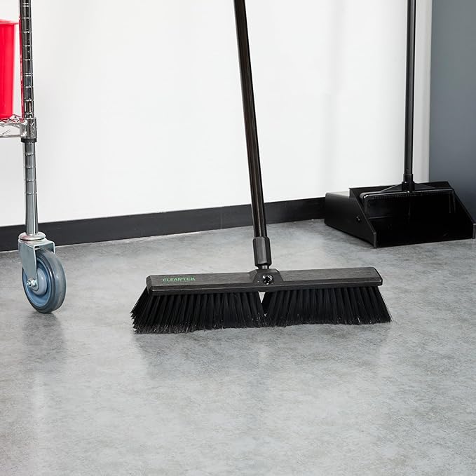 Restaurantware-BROOM HEAD ONLY: Clean Tek Professional 17.13-Inch Push Broom Head, 1 Heavy-Duty Cleaning Tool - Handle Sold Separately, Fine Flagged Bristles, Black Plastic, Outdoor Use
