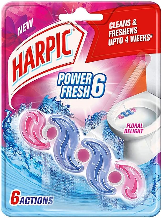 Harpic 35 gm - Floral Delight, Power Fresh 6 Toilet Cleaner Rim Block | Toilet flush cleaner blocks