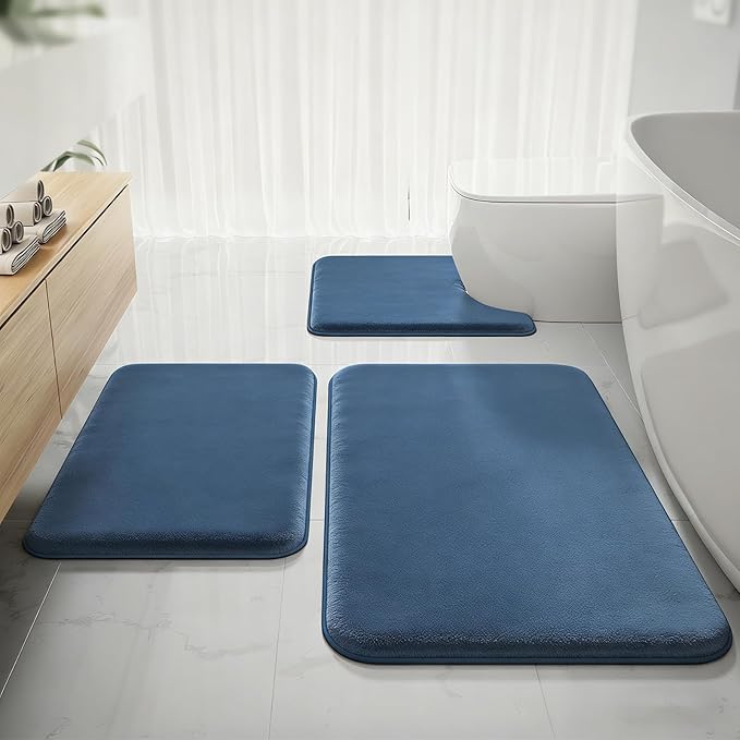 RUN HELIX Bathroom Rugs Sets 3 Piece, Soft Absorbent Memory Foam Bath Mats Set, Dry Fast Bath Mat, Machine Washable Bath Rug Set for Bathroom （Misty Blue）