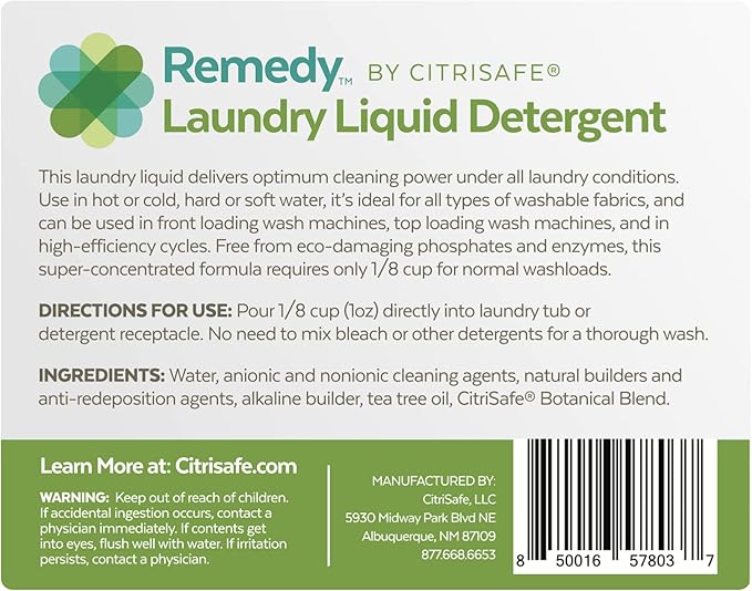 Remedy Laundry Liquid Detergent - Environmentally-Friendly Concentrated Laundry Detergent - 32oz