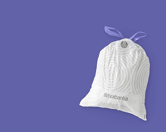 Brabantia PerfectFit Trash Bags (Size D/0.5-0.8 Gal) Thick Plastic Trash Can Liners with Drawstring Handles (120 Bags)