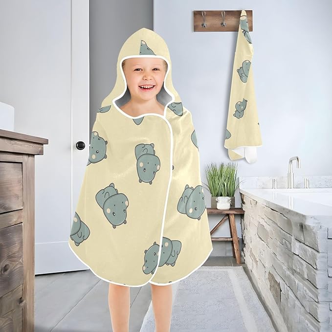 susiyo Kids Hooded Bath Towel Cute Gray Hippo Beach Towel for Kids 23.5 x 50 Inch Microfiber Soft Absorbent Quick Dry Bath Swim Pool Towel Wrap Poncho Bathrobe with Hood for Kids Toddler